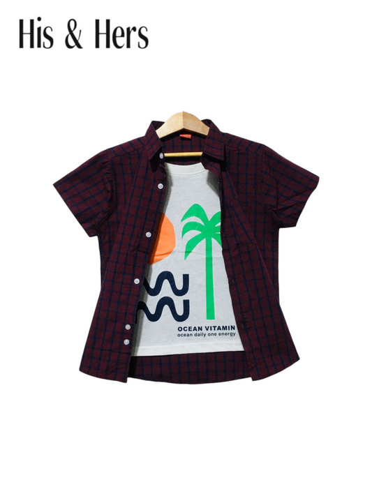 Navy Checked Mahroon Tree Double Casual Shirt 256