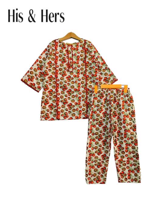 Printed Cotton Suit for Girls – Cherrytomato Red Design 440
