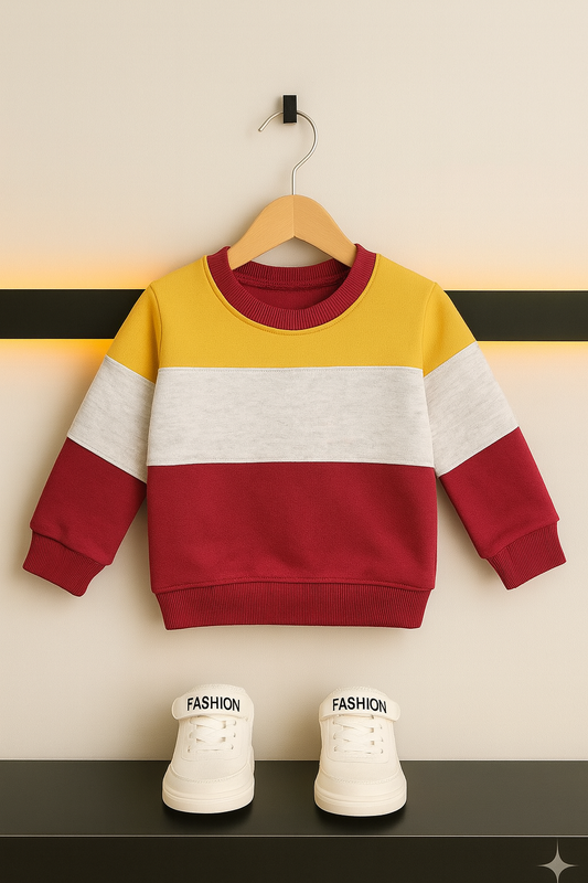 Kids Colorblock Sweatshirt – Yellow - White- Mahroon 301