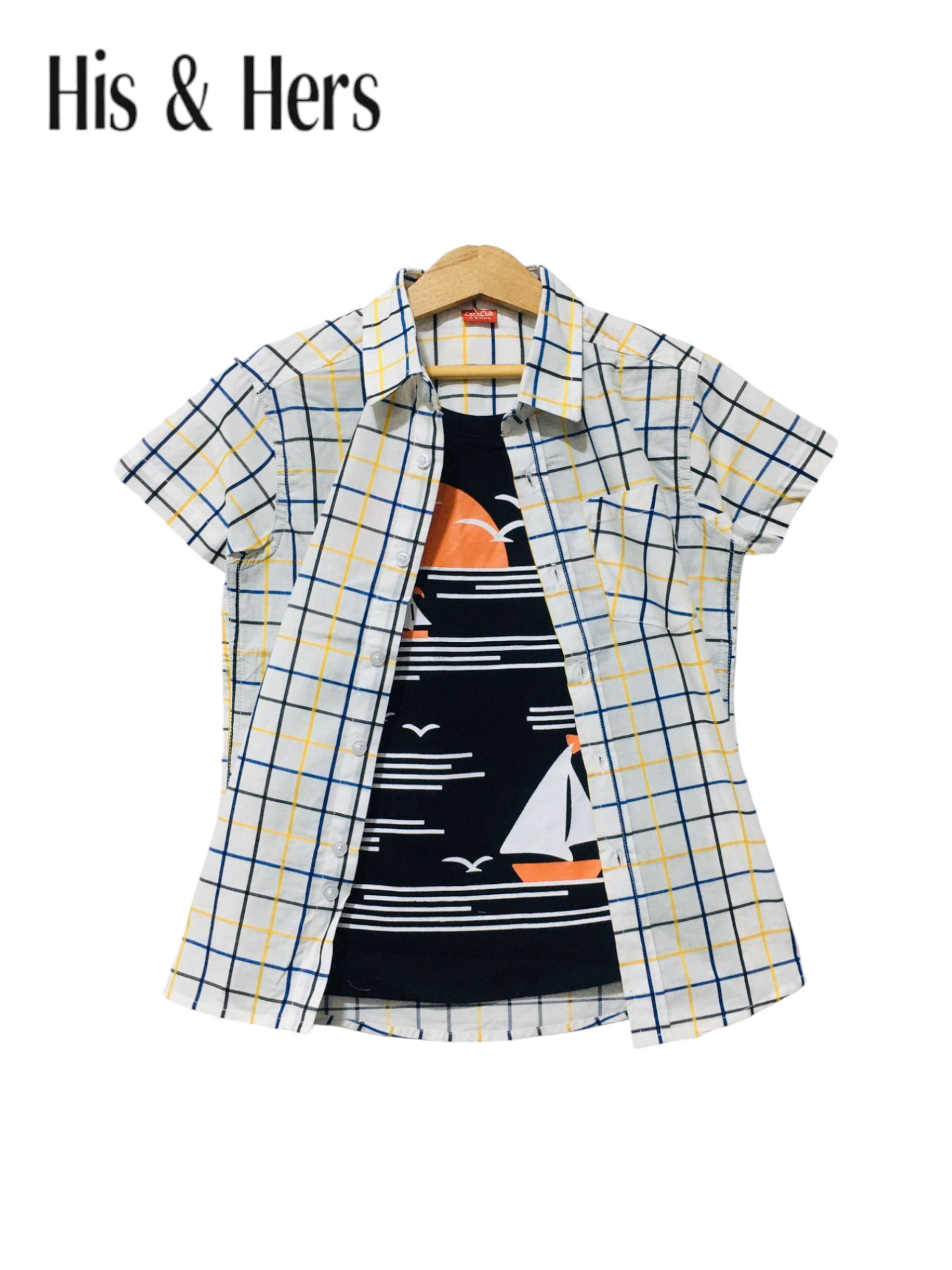Yellow Blue Checked White  [SailingBoat] Double Casual Shirt Boys 256