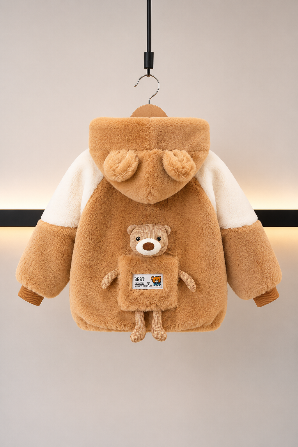 Kids Teddy Plush Jacket- Camel 113