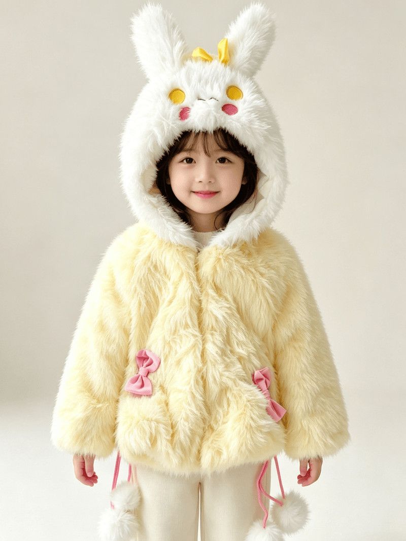 Lemon Bunny Bow Fluff Coat -Yellow 927