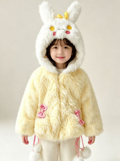 Lemon Bunny Bow Fluff Coat -Yellow 927