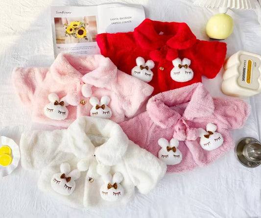 Fluffy Winter Cape for Baby Girls –3D Rabbit