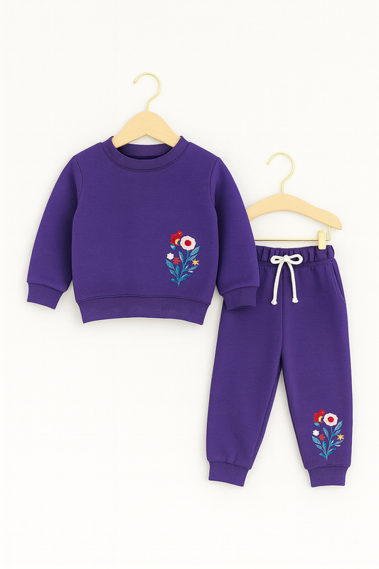 Purple Floral Embroidered Kids’ Tracksuit 222