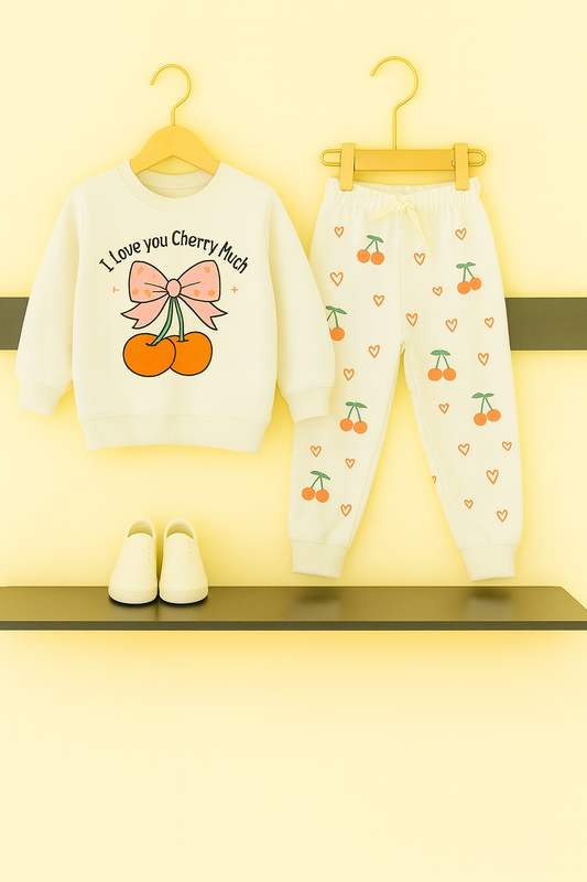 Oatmeal " I love you Cherry Much” Print Tracksuit 250
