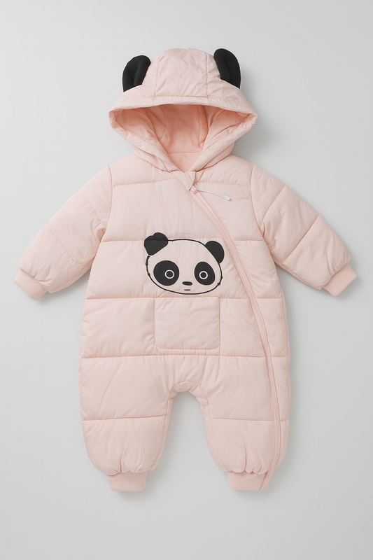 Baby Panda Puffer Romper – Pink Thick Edition