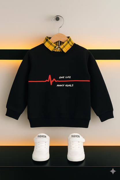 One Life ,Many Goals Black  Double Sweatshirt Boys 514