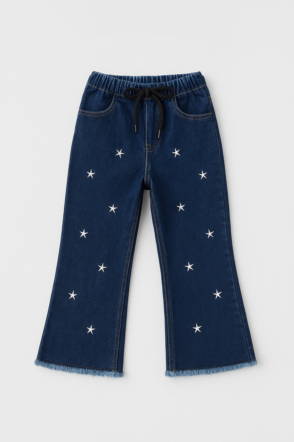 ✨ Starry Flare Girls' Jeans with Embroidered Stars - Mid Blue 103