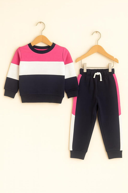 Colorblock Cool Kids Tracksuit – Pink, White & Navy 122