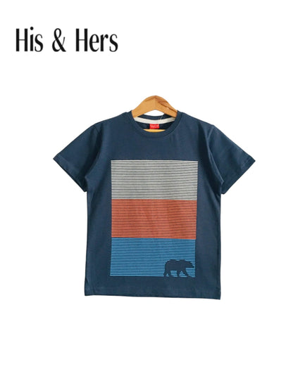 Three Colors Stripped Kid's Cobalt Blue T-Shirt Boys 109