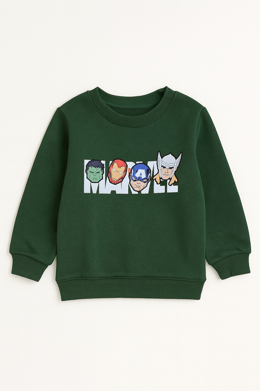 Marvels Heroes Print Dark Green Sweatshirt 114