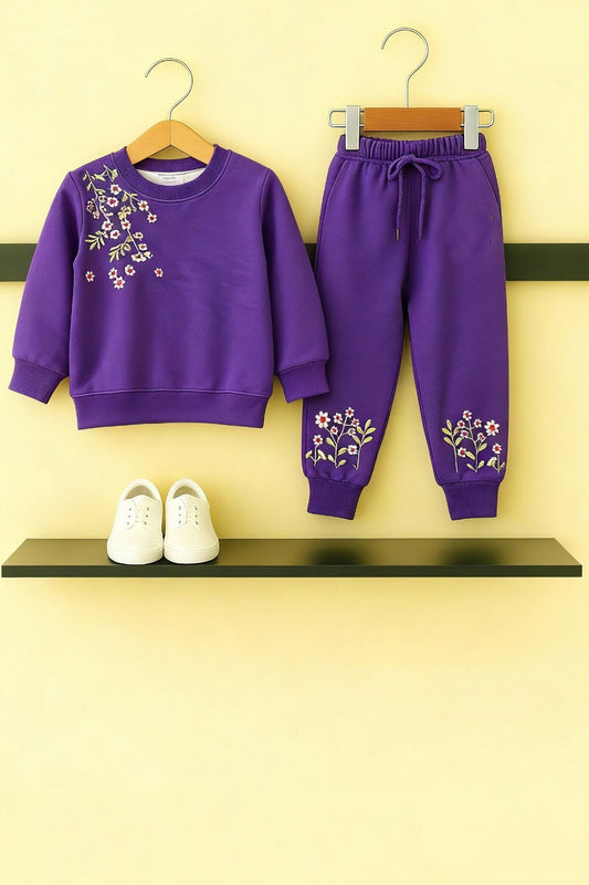 Girls Side Embroidery Purple Tracksuit 292