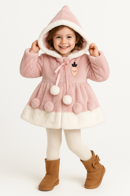 Pink Bunny Hooded Winter Coat for Girls
