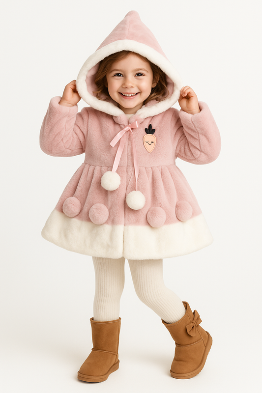 Pink Bunny Hooded Winter Coat for Girls