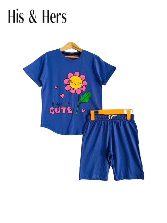 CUTE Flower Print Blue Nicker Suit Girls