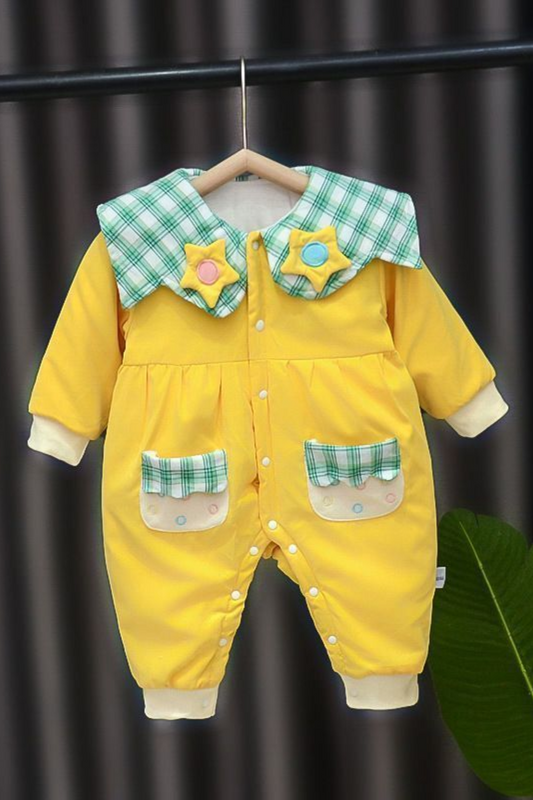 Sunny Star Collar Romper – Yellow Baby Jumpsuit