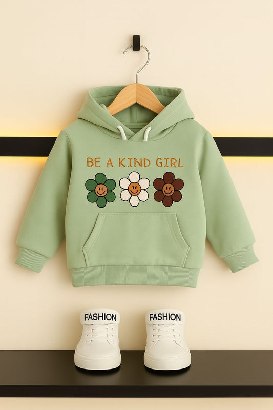 "Be A Kind Girl" Print Green Hoodie For Girls