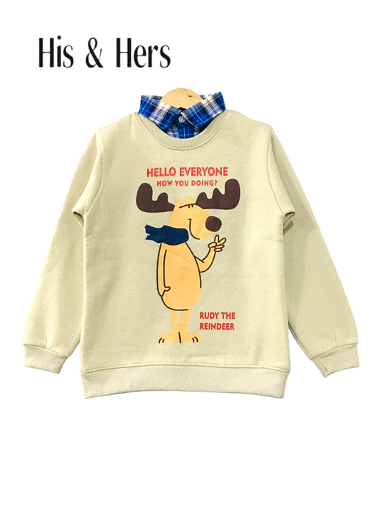 HELLO EVERYONE Cream Double sweatshirt Boys (003)
