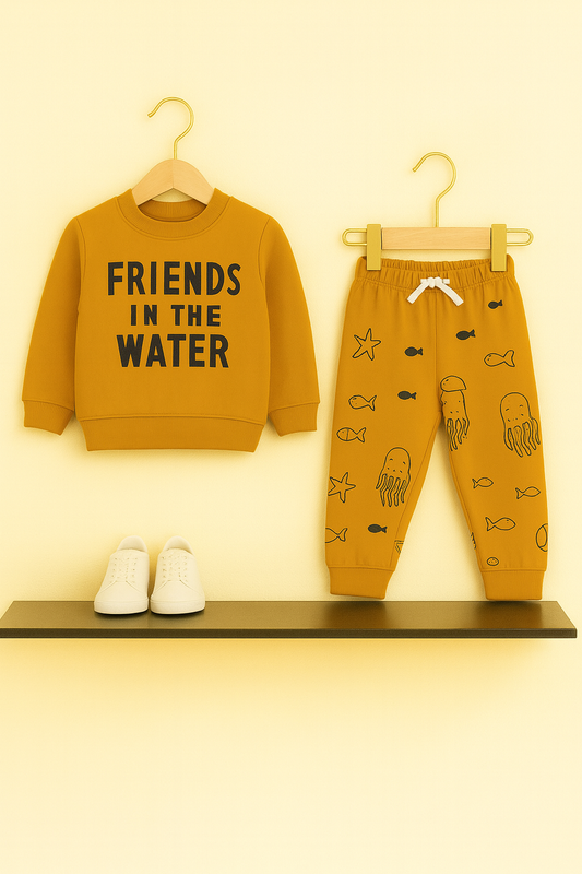 Mustard Yellow Kids Tracksuit – "Friends in the Water" 229+230