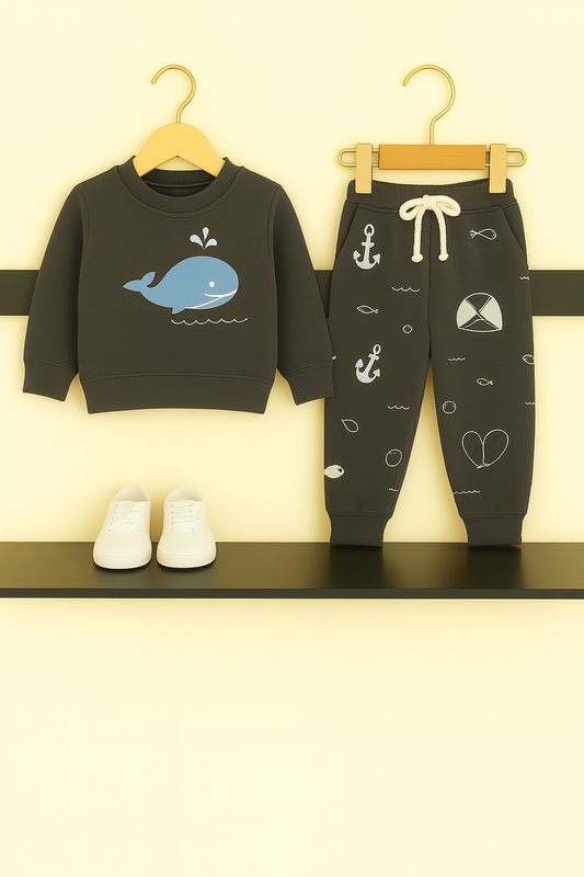 Dark Grey Boys Whale Print Tracksuit 241