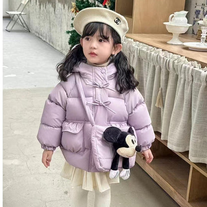Misty Lilac Bow Puffer Jacket -Light Lavender