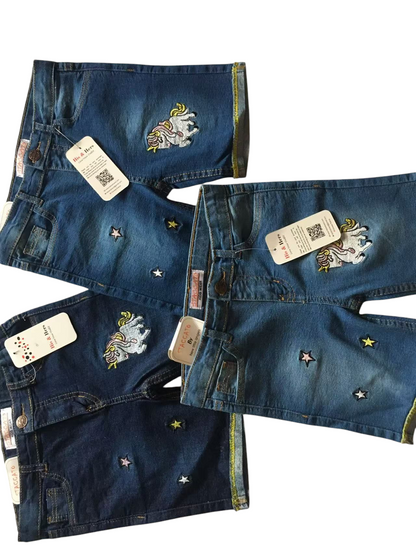 Unicorn Embroidery Light Blue Denim Shorts Girls 120