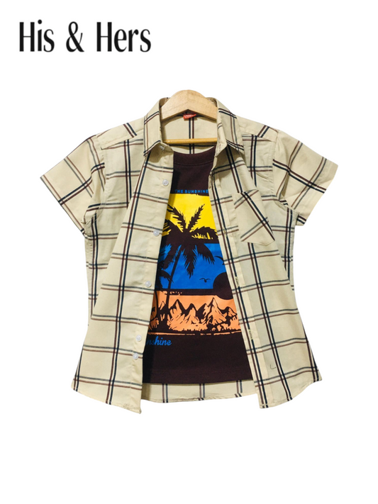 Checked Off-white [ Beach Theme] Double Casual Shirt Boys 250