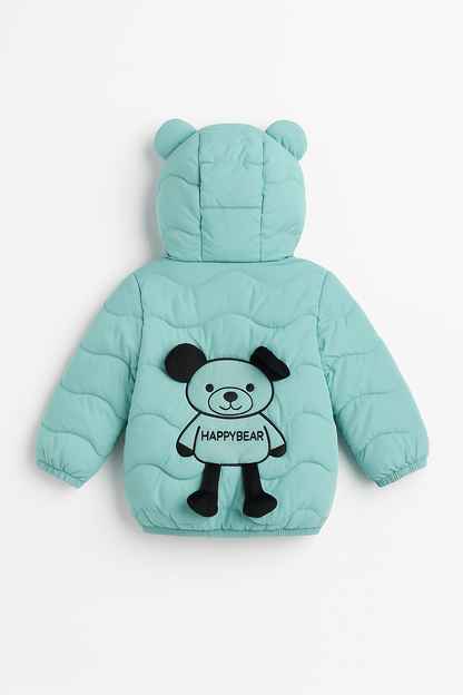 Imported Puffer Jacket 3D Happy Bear - Aqua Blue