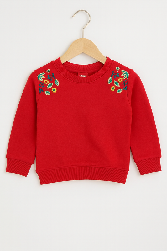 Sunny Bloom Red Embroidered Sweatshirt 🌼 459