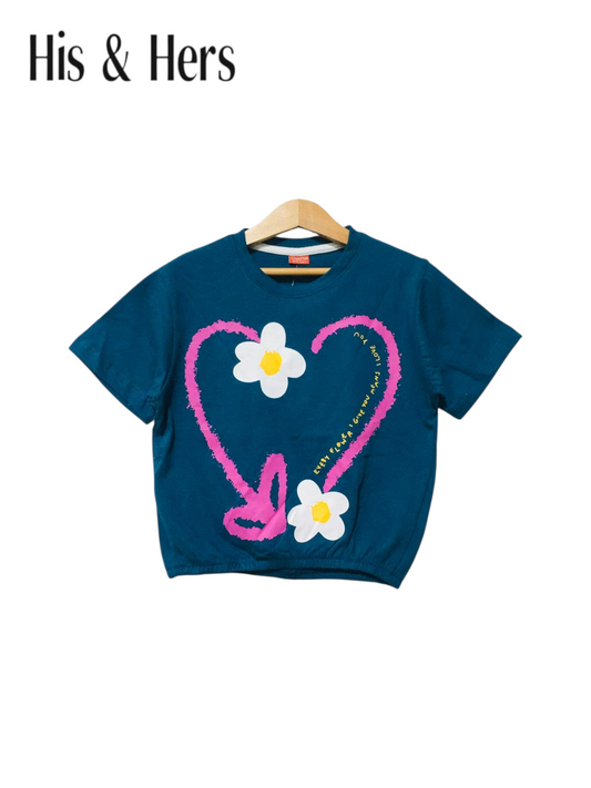 Heart Flower Bule T-Shirt Girls 420