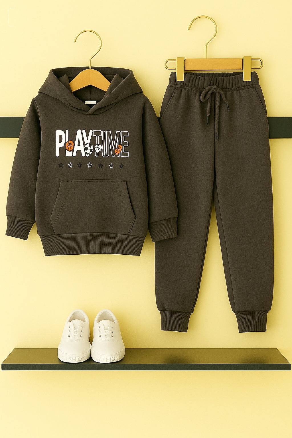 "PLAY TIME" Chocolate Brown Fleece Hoodie Tracksuit Boys 137