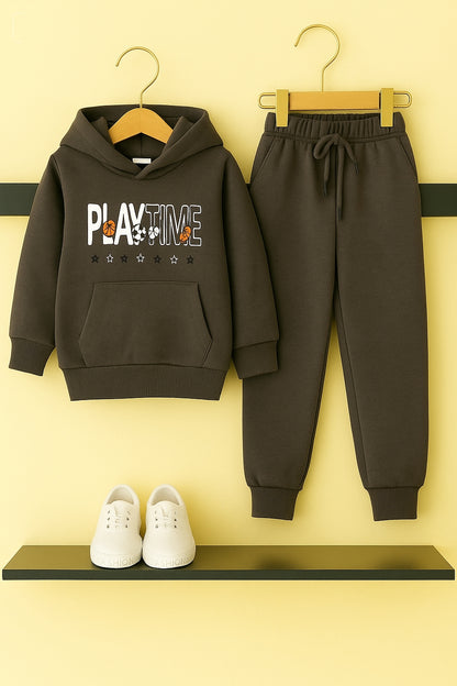 "PLAY TIME" Chocolate Brown Fleece Hoodie Tracksuit Boys 137