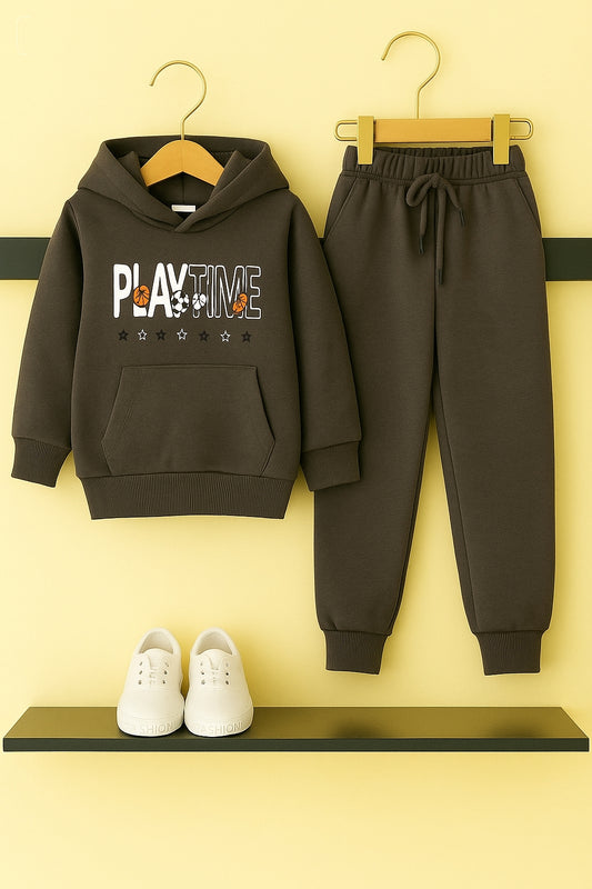 "PLAY TIME" Chocolate Brown Fleece Hoodie Tracksuit Boys 226
