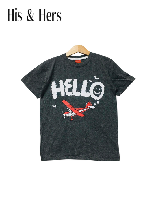 Hello  Black Grey T-Shirt Boys 456