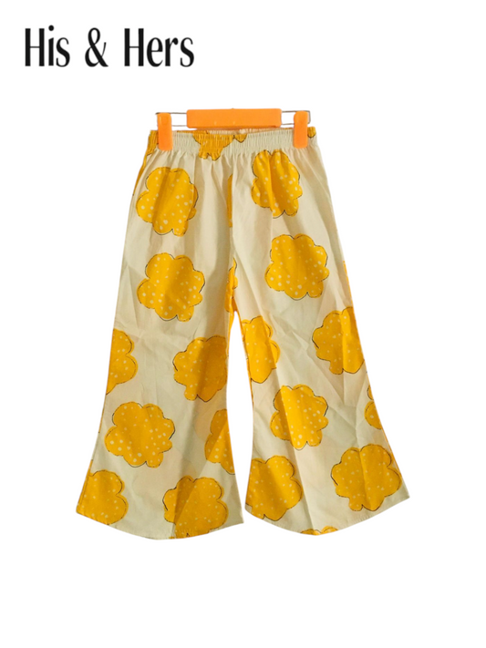 Yellow Flowers All Over Print Offwhite Cotton Flapper