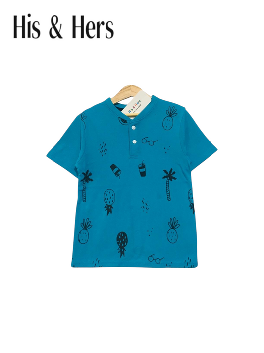 Vacation Theme Kid's Blue Henley Polo Shirt Boys 109