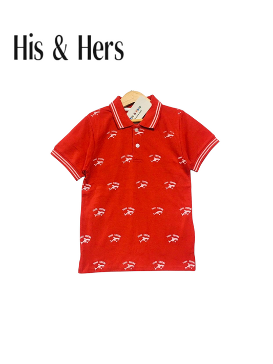 Shark Prints  Kid's  Red Collar Polo Shirt Boys 104