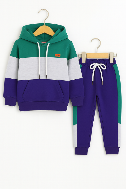 Color Block Hoodie Tracksuit Green White Purple 302