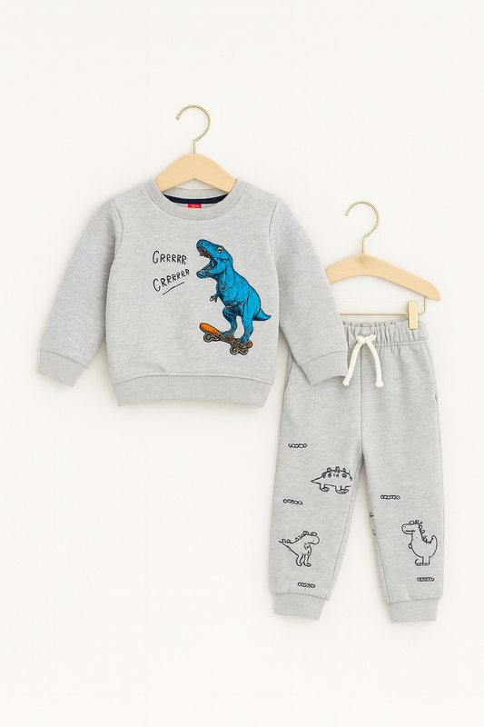 Boys Grey Dinosaur Print Tracksuit 222