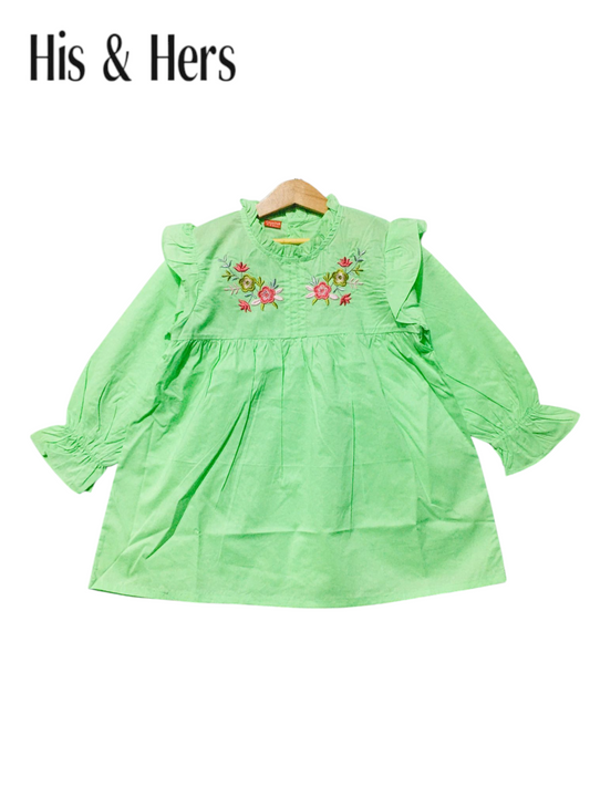 Embroidered Pistachio Soft Cotton (Lawn) Girls Top 102
