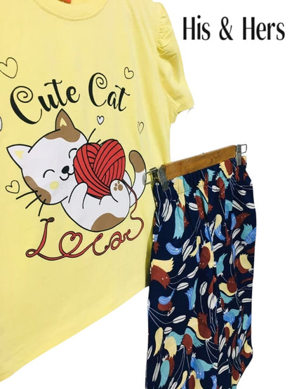 Cute Cat Kid's Yellow T-Shirt & Cotton Flapper Girls 121
