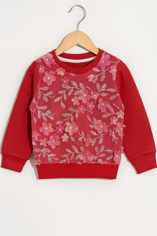 Red Floral Embellished Girls' Sweatshirt 459