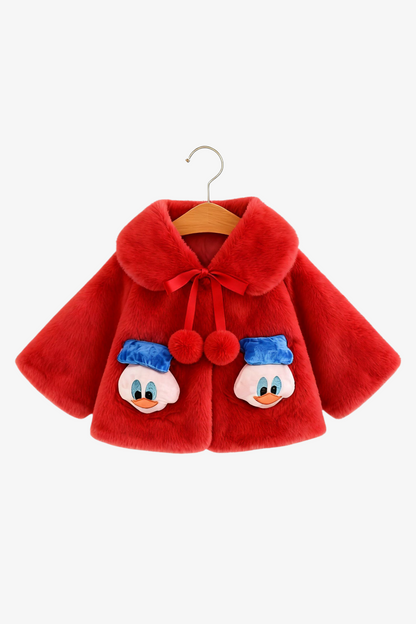 Fluffy Red Winter Cape for Baby Girls – 3D Duckling