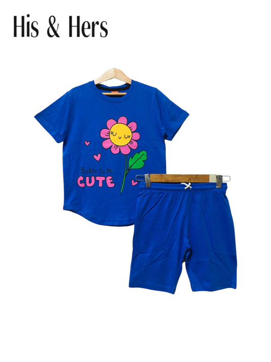 Cute One Flower Blue Nicker Suit Girls