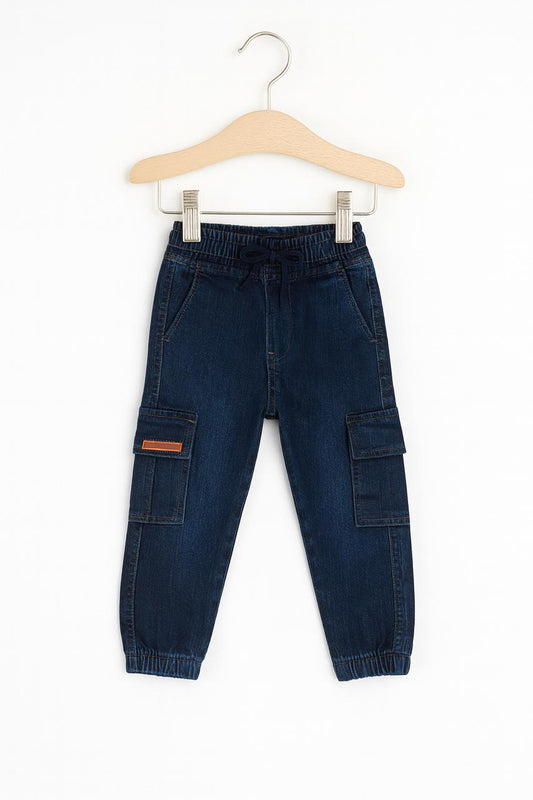 Dark Blue Kids Cargo Jeans – Elastic Waist 450