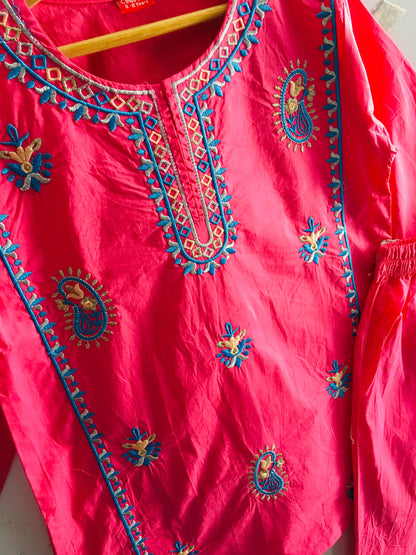 Blue Embroidery Pink Girls Suit 221