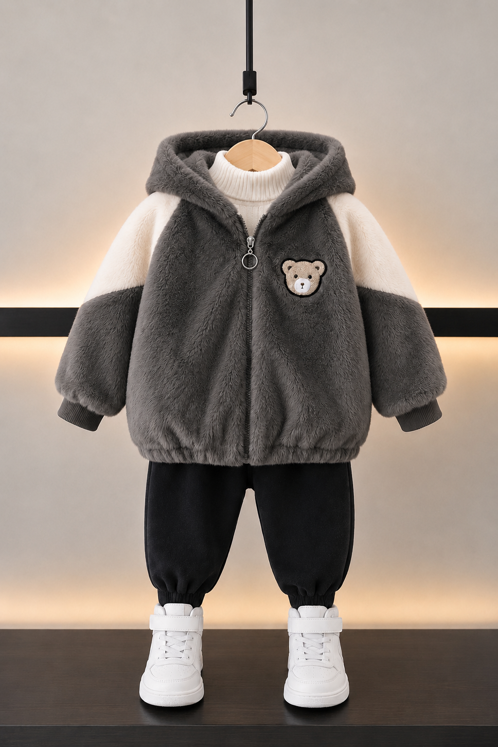 Kids Teddy Plush Jacket-Ash Grey 114