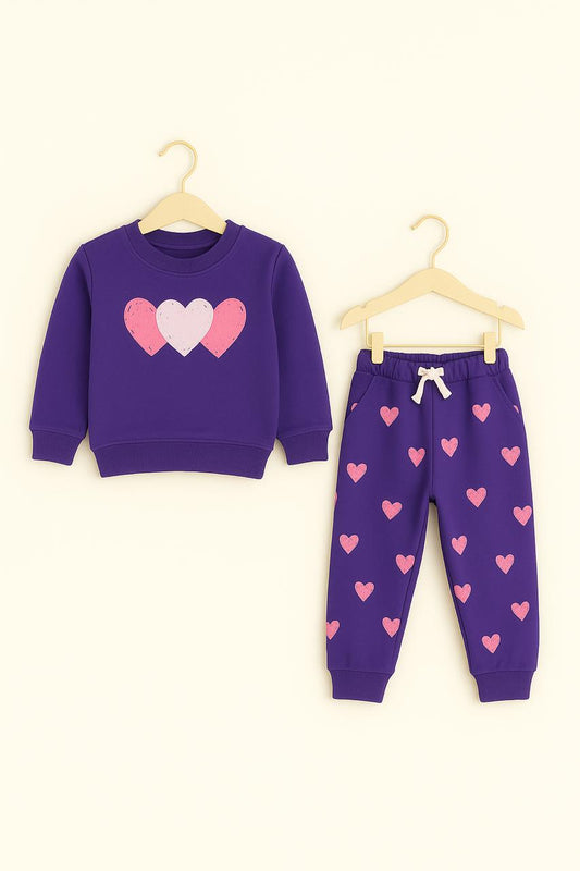 Purple Girls Tracksuit – Pink Heart Allover Print 423