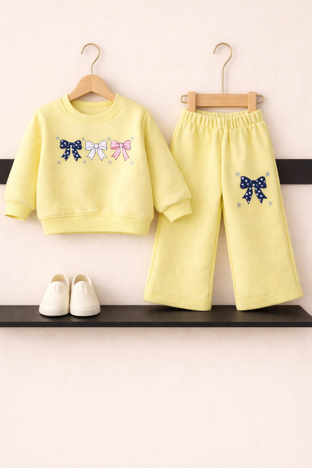 Bow Ties Print Fleece Flapper Tracksuit – Lime Yellow 514